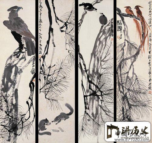 齐白石《花鸟四屏》