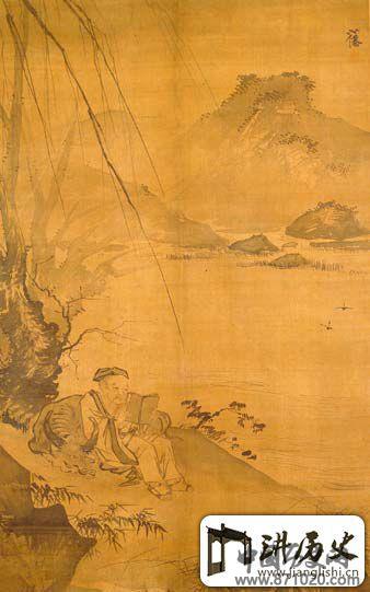 明朝著名画家吴伟《树下读书图》