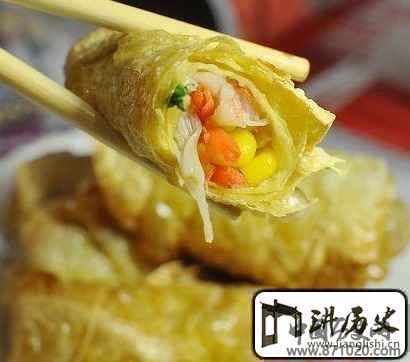 家常小吃推荐：鲜虾五彩油皮卷