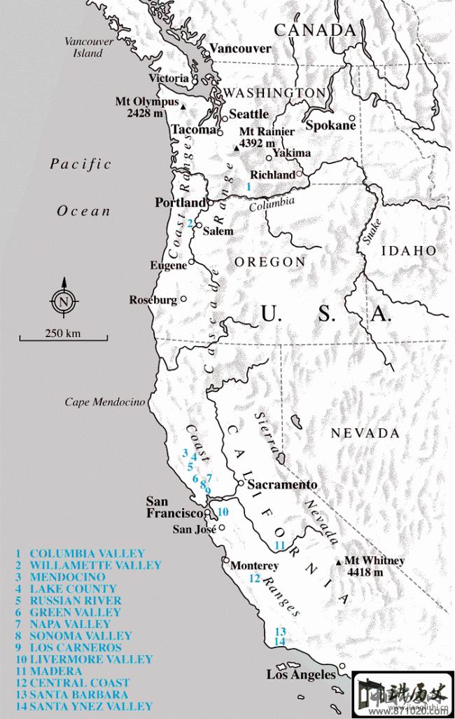 美国加州的葡萄酒产地分布-酒知识，酒文化，酒品评，酒友家园！-闻酒知香