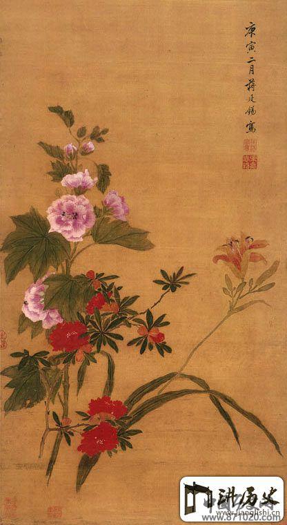 蒋廷锡《蜀葵萱花图》清